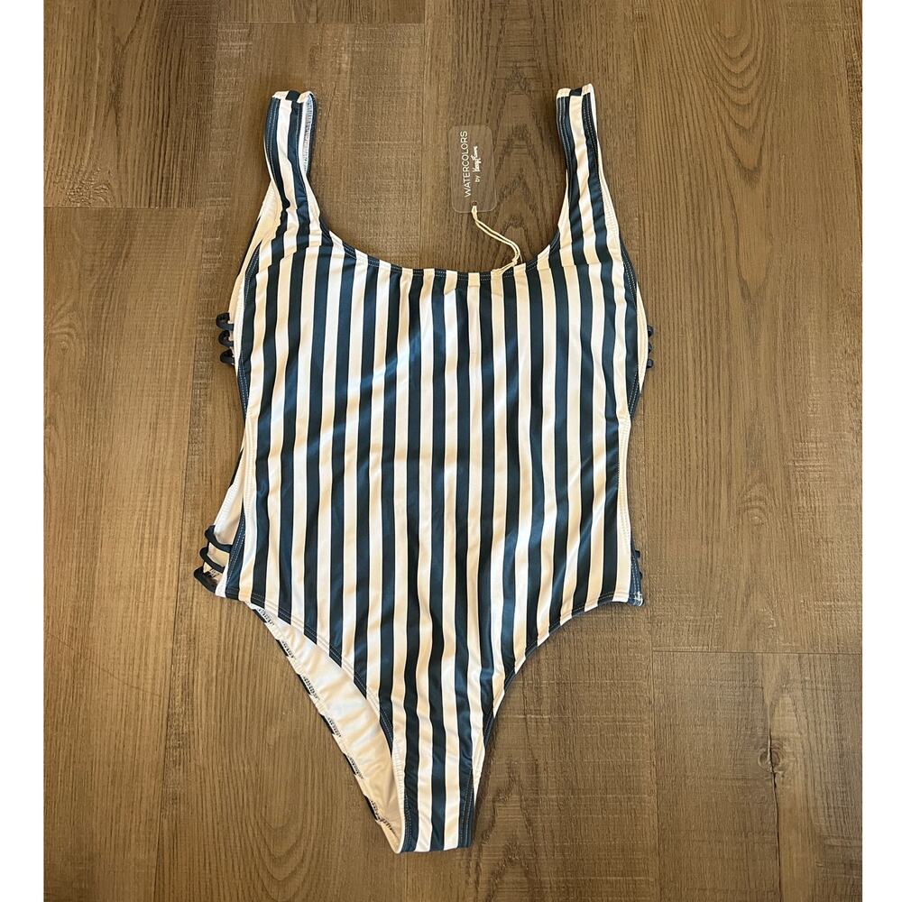 NWT Watercolors by Kenny Flowers Striped Cutout Swimsuit One-piece